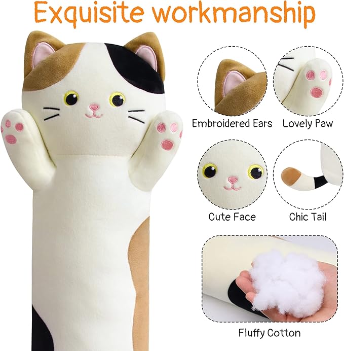 Long Cat Plush Pillow, 31inch Cartoon Cat Boby Pillow Long Kitten Stuffed Animal, Soft Hugging Plush for Girls for Kids, Birthday