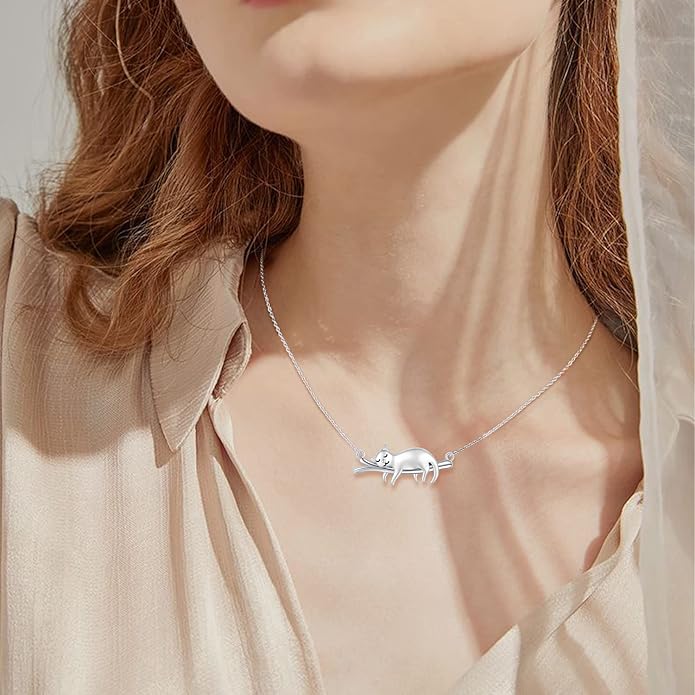 JUSTKIDSTOY Sterling Silver Cute Animal Pendant Necklace with Crystal Cat Pendant - Women's Cat Lovers Jewelry Gift