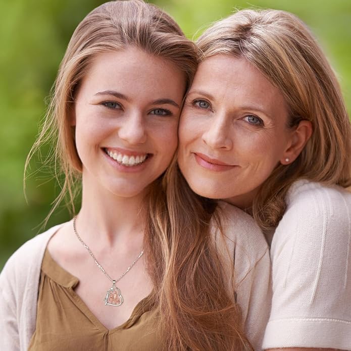 EUDORA Sterling Silver Mother Daughter Necklace for Women, Mama Son Daughter Necklace Pendant for Mom and Daughter,Mom Jewelry from Daughter Mother's Day Gift for Mother Daughter Aunt Grandma