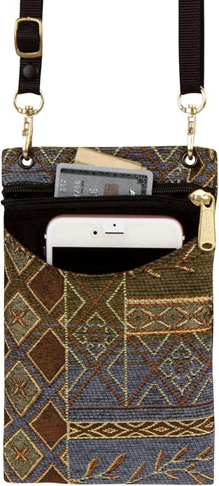 Danny K. Women's Tapestry Crossbody Cell Phone or Passport Purse, Handmade in USA
