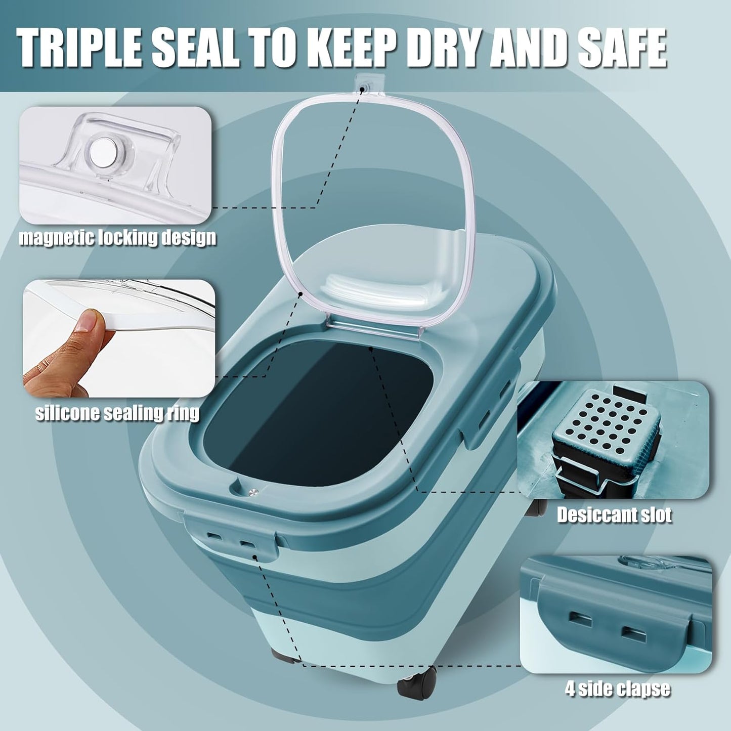 Collapsible Dog Food Storage Container with Lids, Airtight Rice Flour Cereal Sugar Bin Bucket, 20 25 30 Lbs Kitchen Accessories Holder Cat Pet Gift Travel Essentials Must Haves Gear Stuff Necessities