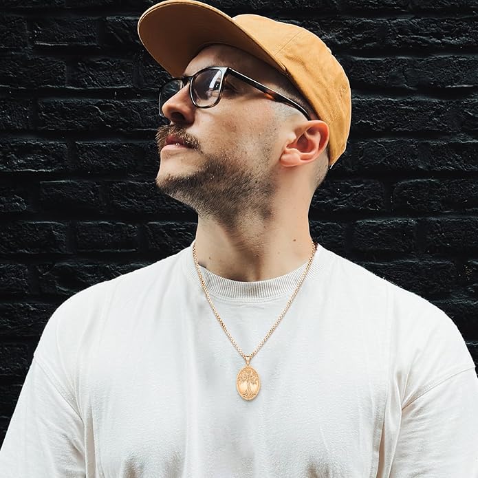 Picture Locket Necklace for Women Men Rose 14K Real Gold 925 Sterling Silver Jewelry Heart Locket Necklace that Holds Pictures Tree of Life Viking Wolf Celtic Knot St Christopher St Michael Pendant