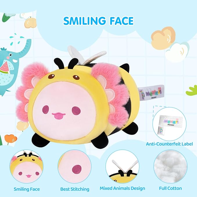 Cute Axolotl Bee Plush Pillow, Kawaii Plushies Axolotl Stuffed Toy, Axolotl Plushies with Bee Outfit Costume, Soft Squishy Birthday Gifts for Kids & Teens (8 Inch)
