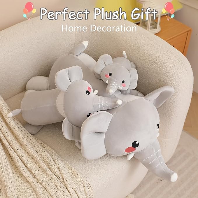 SQEQE Weighted Elephant Plush, Weighted Elephant Stuffed Animal, Cute Plushies Soft Pillow Toy Gift for Kids Adults 9.8 Inch, 0.8 Lbs