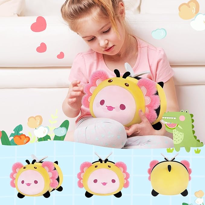Cute Axolotl Bee Plush Pillow, Kawaii Plushies Axolotl Stuffed Toy, Axolotl Plushies with Bee Outfit Costume, Soft Squishy Birthday Gifts for Kids & Teens (8 Inch)