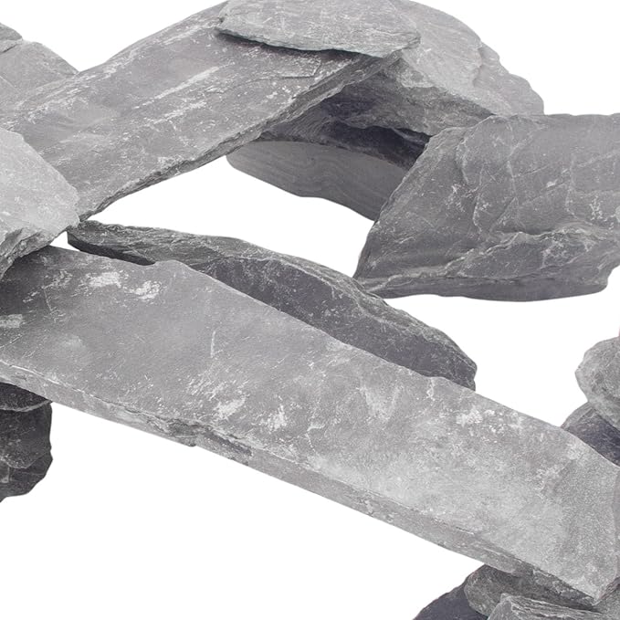 CFKJ [18 Pounds] Natural Slate Stone Rocks, Mix of Rocks About 2 to 5 inches and 4 Piece 8 inches Slate Stone Rocks for Aquascaping, Aquariums, Terrariums, Amphibian Enclosures