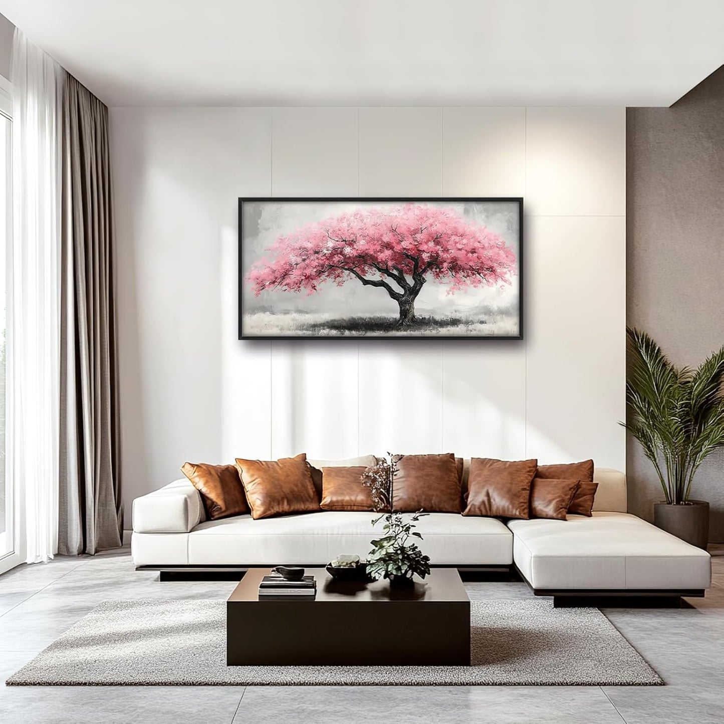 Extra Large Framed Pink Tree Wall Art,Abstract Tree of Life Wall Decor,Pink and Grey Pictures for Living Room,Canvas Print Painting Modern Artwork Bedroom Office Bathroom Home Decor 60L x30W