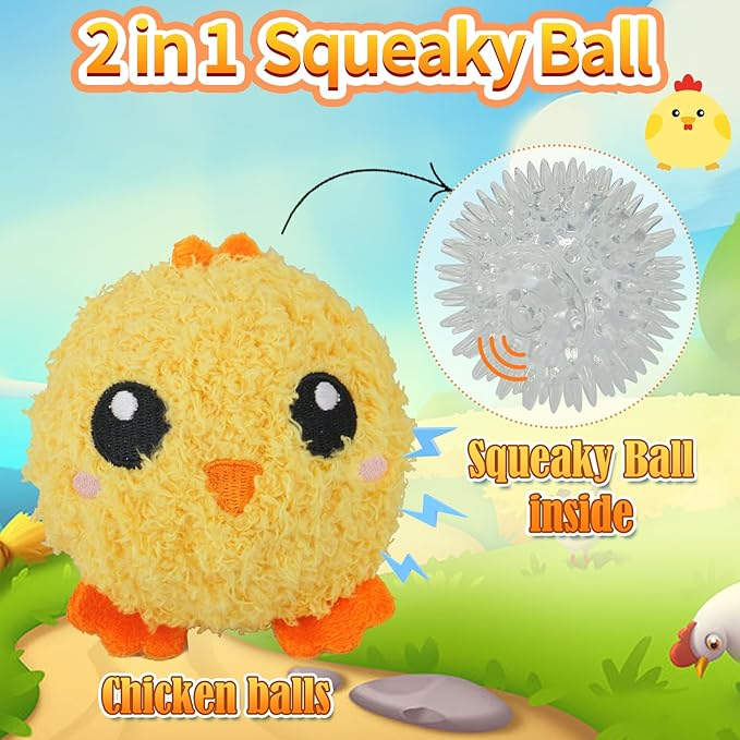 DKING 3Pack Squeaky Dog Balls,2 in1 Funny Puppy Ball Toys,Birthday Dog Toy for Small Medium Dogs (Farm Ball)