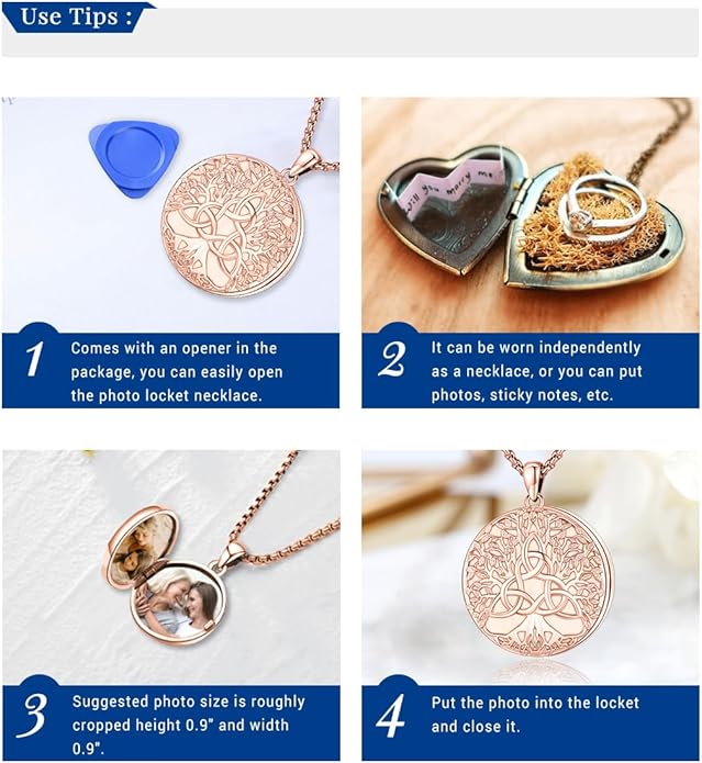 Picture Locket Necklace for Women Men Rose 14K Real Gold 925 Sterling Silver Jewelry Heart Locket Necklace that Holds Pictures Tree of Life Viking Wolf Celtic Knot St Christopher St Michael Pendant