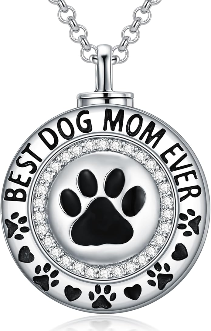 Pet Ashes Necklace 925 Sterling Silver Dog/Cat Urn Necklaces for Ashes Paw Print Pendant Pet Cremation Keepsake Memorial Jewelry for Women