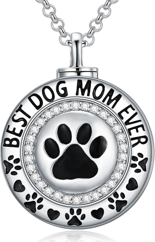 Pet Ashes Necklace 925 Sterling Silver Dog/Cat Urn Necklaces for Ashes Paw Print Pendant Pet Cremation Keepsake Memorial Jewelry for Women