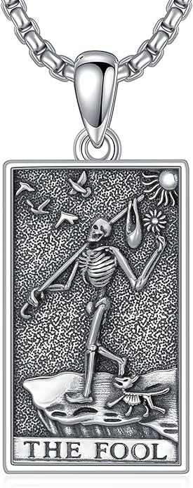 PELOVNY Tarot Card Necklace 925 Sterling Silver Skeleton Necklace The Sun Moon Star Strength Lovers Death Devil Fool Tarot Jewelry Christmas Birthday Gifts for Men Women Unisex