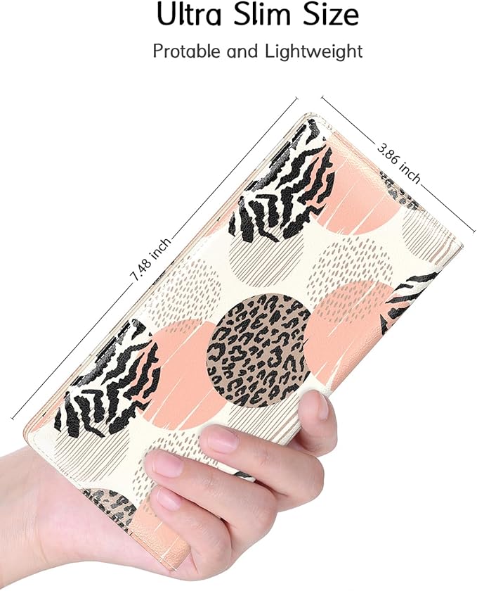 Nipichsha Womens Wallet, RFID Slim Wallets for Women, Thin Ladies Credit Card Holder Purse, Cute Leather Bifold Clutch Billfold with 11 Card Slots & ID Window, Boho Leopard Print