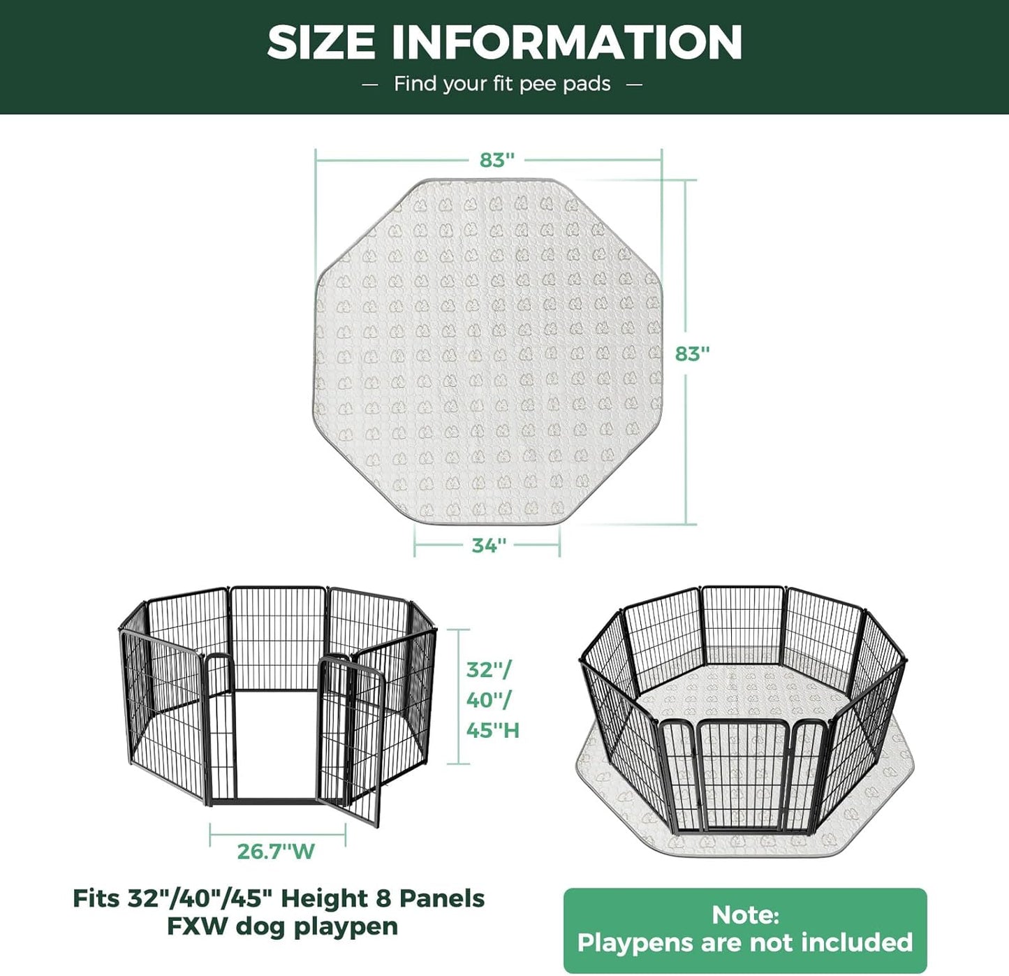 FXW Washable Pee Pads for Dogs, Puppy Pads with Super Absorbent, Specifically Designed for FXW Rollick/Homeplus 32/40/45inch 8 Panels Dog Playpen, 34" Octagon, Khaki, 2 Packs