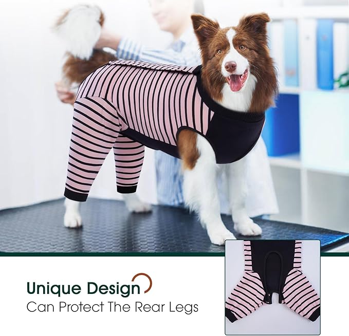 Kuoser Dog Recovery Suit, Anti Licking Dogs Rear Leg Sleeve, Abdominal Dog Surgical Suit with Pants Cover Protect Wounds, Dogs Elbow Protector Soft Pet Surgery Onesie Cone Alternative, Pink 3XL