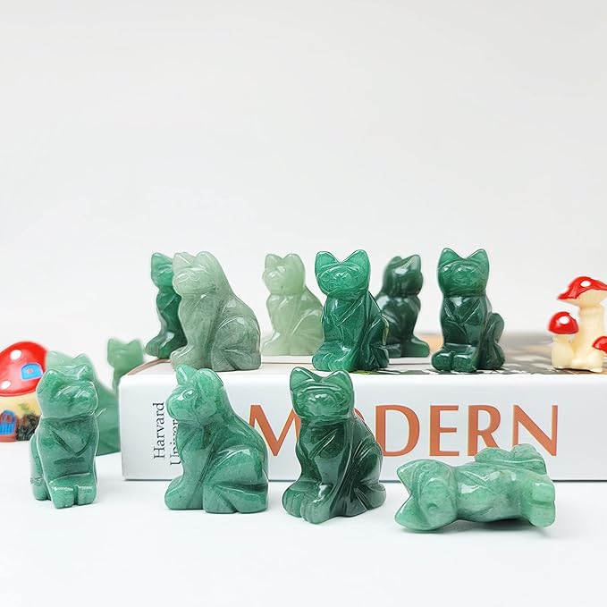 Gemstone Cat Stone 1PC, 1.5 Inches Hand Carved Crystal Cat Animal Figurine Natural Healing Crystal Sitting Cat Lucky Kitten Statues for Home Decor, Gift