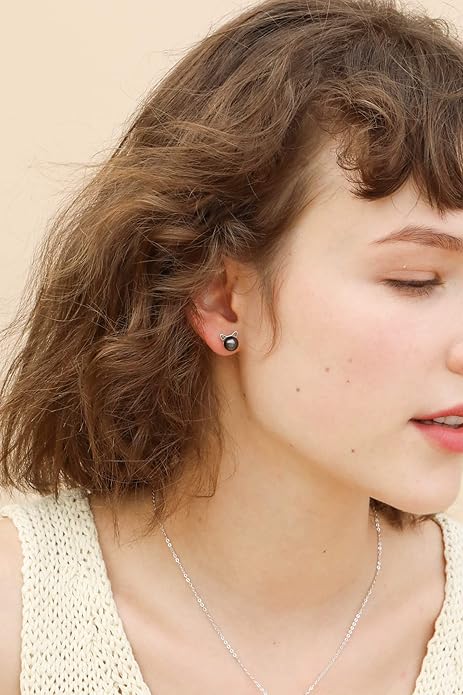 S.Leaf Cat Earrings Pearl Earrings Sterling Silver Earrings for Women Cat Memorial Gifts Cat Gifts for Cat Lovers Cat Jewelry for Women