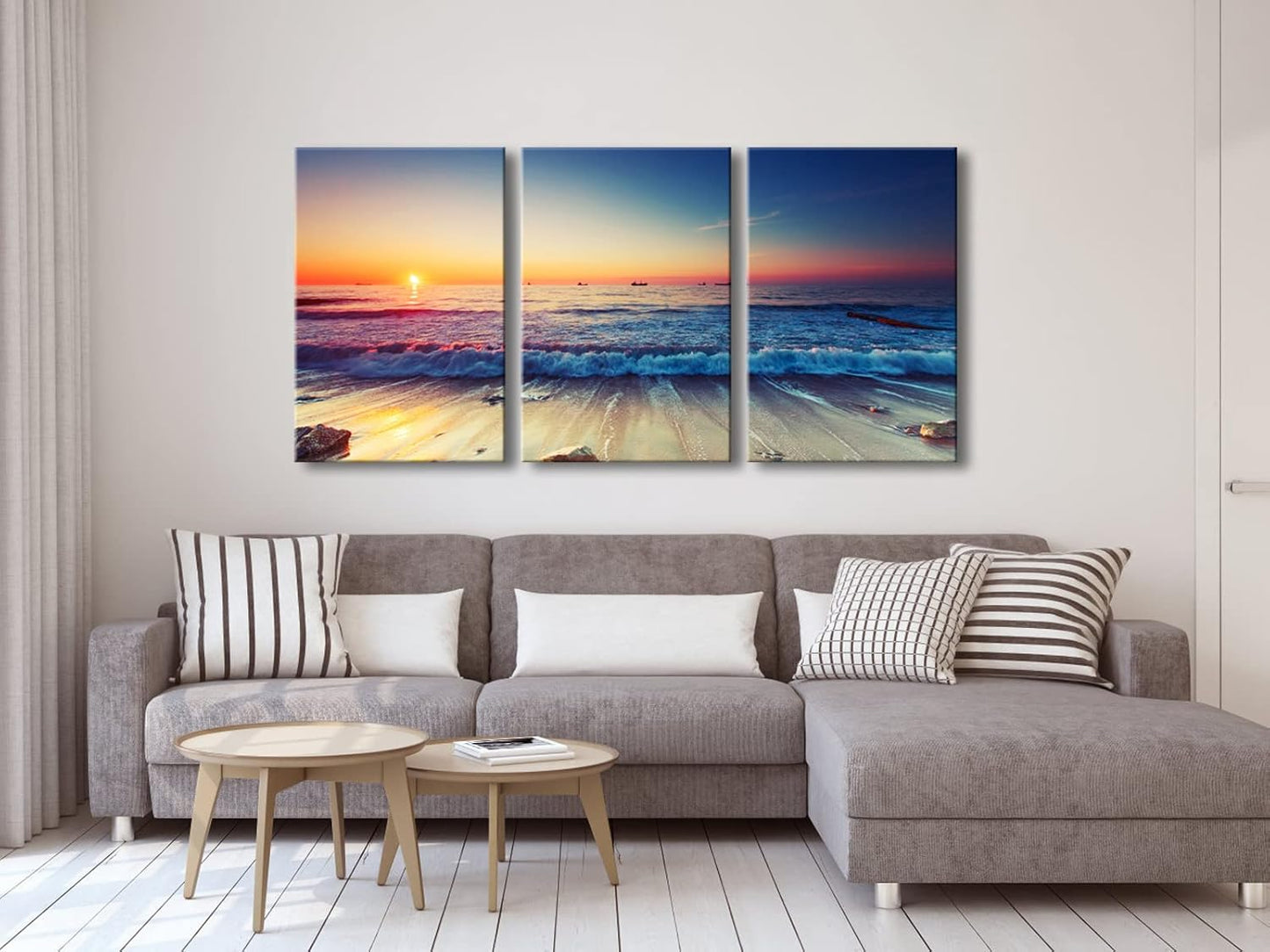 Wieco Art 3 Piece Sea Waves Canvas Prints Modern Seascape Artwork Landscape Pictures Paintings on Stretched Canvas Wall Art for Living Room Home Decorations