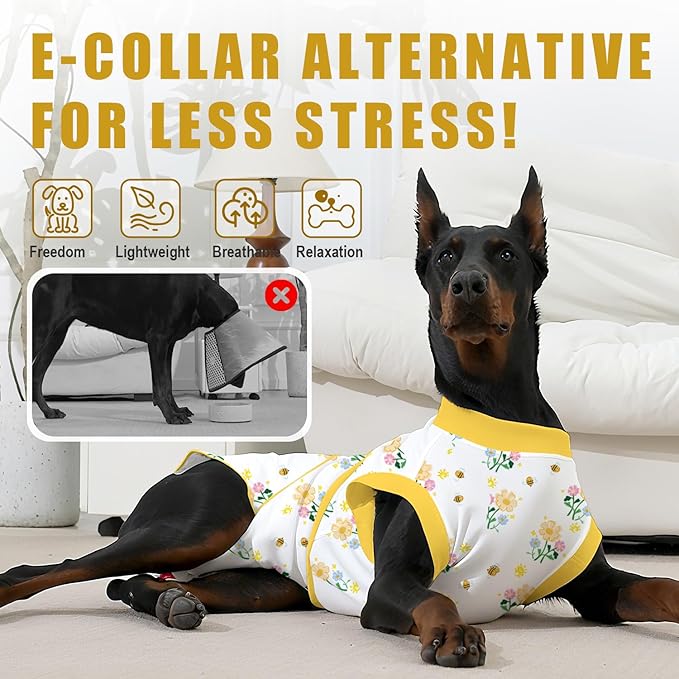 Recovery Suit for Dogs After Surgery, Professional Dog Surgical Suit for Female Spay, Male Neuter, E-Collar & Cone Alternative Dog Onesie for Abdominal Wounds Skin Disease, Yellow, XXL