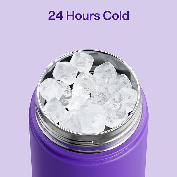 Insulated Water Bottle with Straw Stainless Steel Water Bottle, Leak-Proof, BPA-Free, Double Wall Vacuum Keeps Cold for 24 Hours for Sports, Travel, School (26 oz, Violet)
