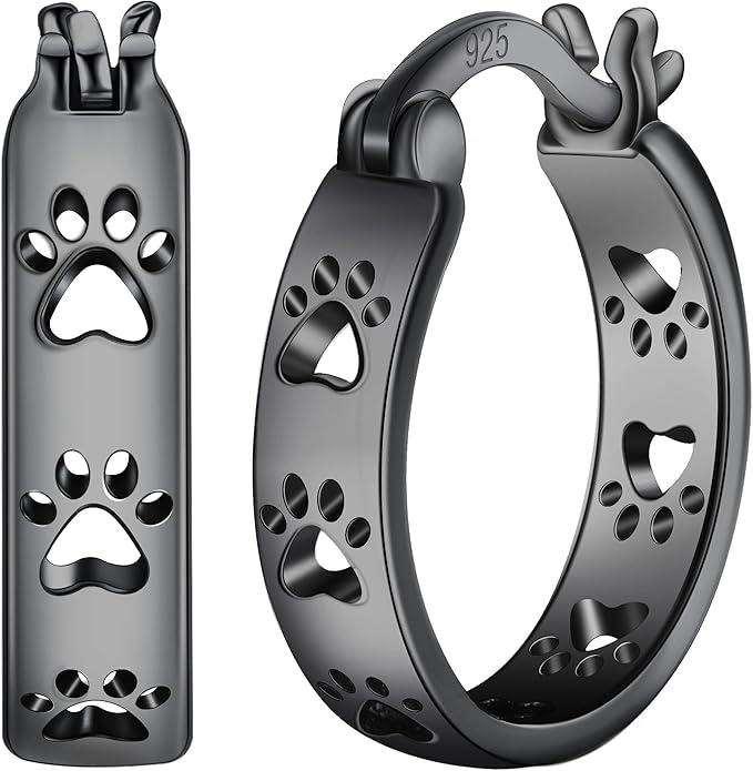 Paw Earrings 925 Sterling Silver Paw Hoop Earrings Cat Dog Jewelry Gifts for Women