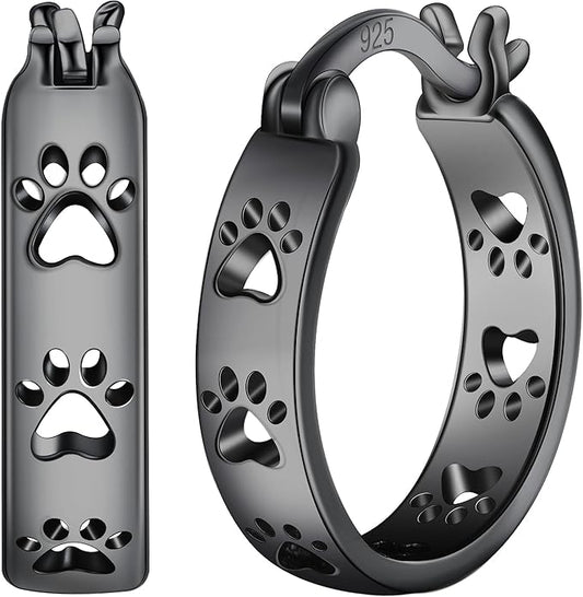 Paw Earrings 925 Sterling Silver Paw Hoop Earrings Cat Dog Jewelry Gifts for Women