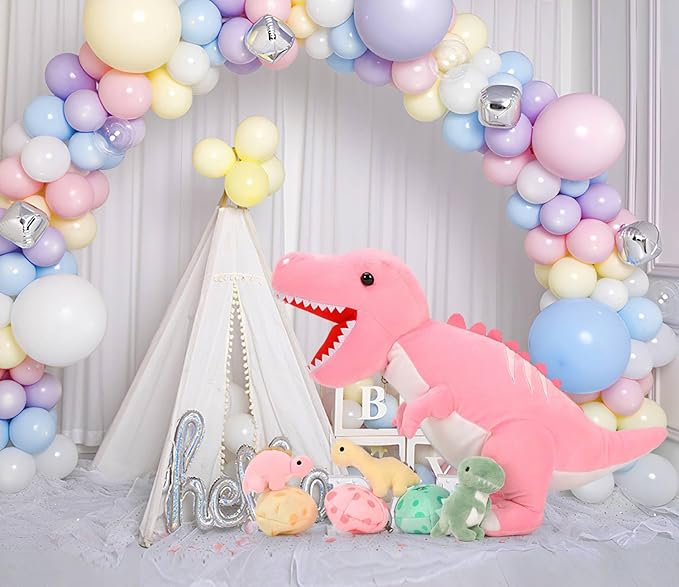 MorisMos Dinosaur Stuffed Animal with Babies,23.6'' Big Mommy Stuffed Dino T-rex with 3 Baby Dino Stuffed Toys & 3 Eggs Plush Inside Belly, Boy Girl Dinosaur Toys for Kids 3-5, Pink T-rex Toys Gift