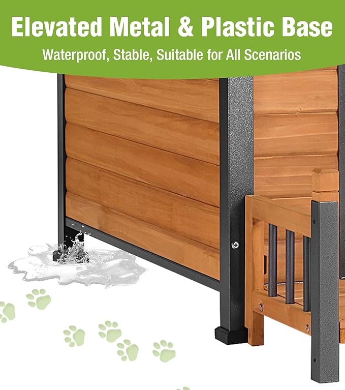 Large Outdoor Heated Dog House with Porch, All-Around Insulated Liner, Weatherproof Outside Dog House with Anti-Bite Metal Frame, Dog Kennel for Small Medium Large Dogs