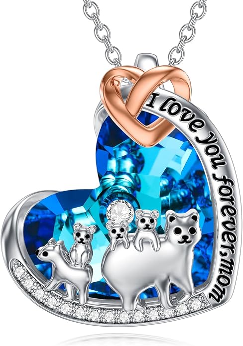 Mothers Day Gift for Mom 925 Sterling Silver Mama Bear/Dinosaur/Cat/Bird/Chicken Necklace with 1 2 3 4 5 Cubs Jewelry for Women Wife Grandma