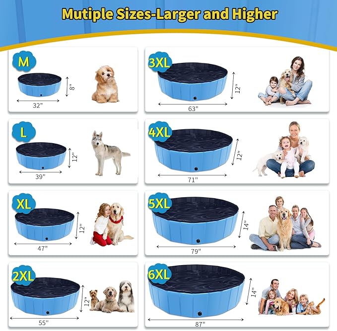 Foldable Dog Pool, 32" x 8" Kiddie Pool with Hard Plastic, Non-Slip Dog Bath Tub for Outdoor Backyard, Collapsible Dog Swimming Pool for Kids Dogs Pets (Blue)