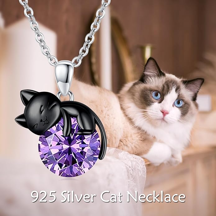 Cat Necklace Sterling Silver Cat Pendnat with Rose Quartz Pearl Jewelry Gifts for Women Cat Lovers