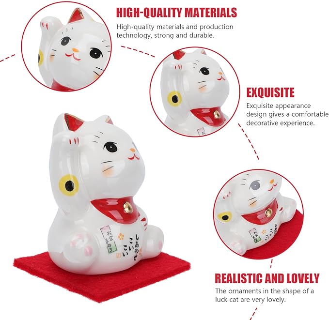 PRETYZOOM Japanese Lucky Cat Figurine Ceramic Fortune Cat Beckoning Maneki Statue Good Luck Collectible Figures Feng Shui Tabletop Animal Sculpture for Business Opening Wealth