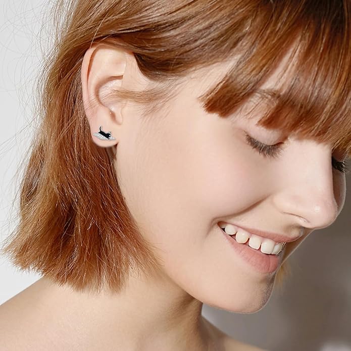 YFN Cat Earrings for Women Sterling Silver Shark Dangle Earrings Cat Jewelry Gifts for Women Cat Lover Shark Jewelry for Shark Lover