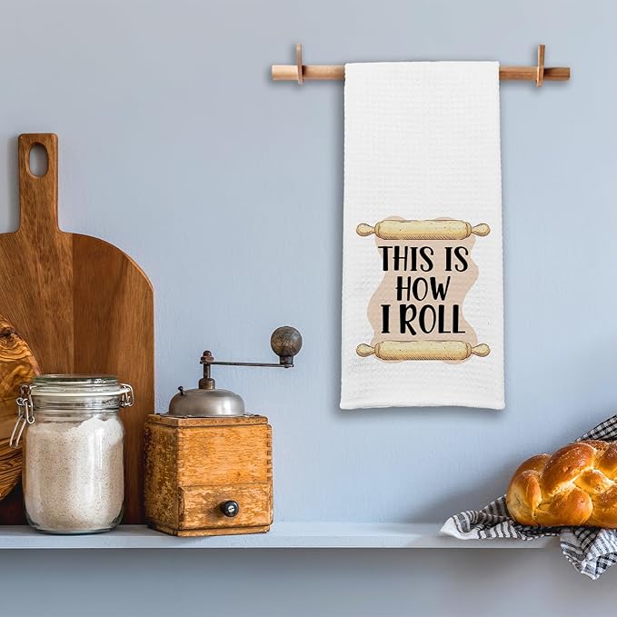 Funny Dish Hand Towels with Sayings This is How I Roll Decorative Kitchen Soft Towels Adult Humor Dishcloth Gifts for Housewife Chef Sweet Housewarming Gifts for Women Men Family Friend