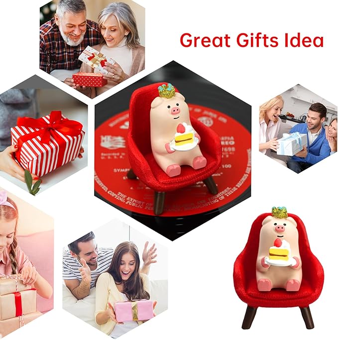 Cute Mini Pig Eating Cake Resin Figurine Apply to for Office, Home Decoration Perfect for Pig Lovers - Red Sofa