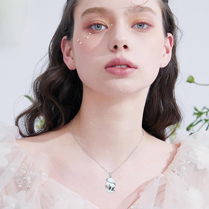 Opal Mama Bear/Panda/Cat/Koala/Sloth/Cardinal/Unicorn Necklace 925 Sterling Silver Opal Animal Pendant Jewelry Birthday Gifts Women Her Mom