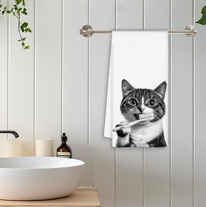 Funny Cat Hand Towels for Bathroom Washroom, Cat Bathroom Decor, Cute Kitty Kitten Bathrooms Hand Towels, Cats Lover Mom Lady Gifts for Women, 16x24 Inch