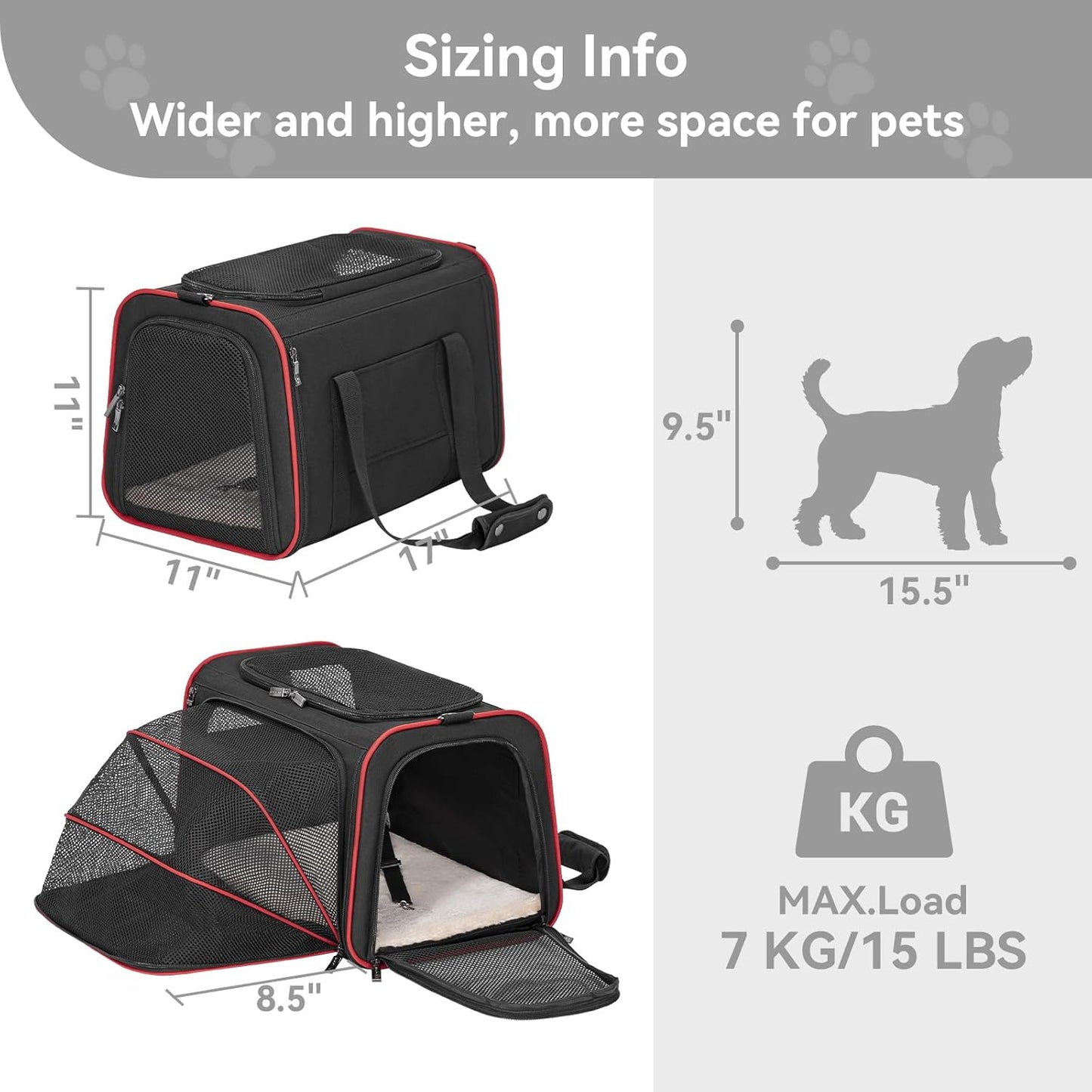 Petsfit Expandable Cat Carrier Dog Carriers,Airline Approved Soft-Sided Portable Pet Travel Washable Carrier for Kittens,Puppies,Removable Soft Plush mat and Pockets,Locking Safety Zippers