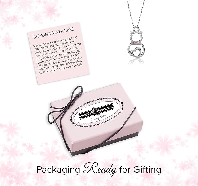 Cherished Moments Girl's Sterling Silver Cat Necklace Gift for Cat Lovers, Toddlers, Kids, Teens, and Women
