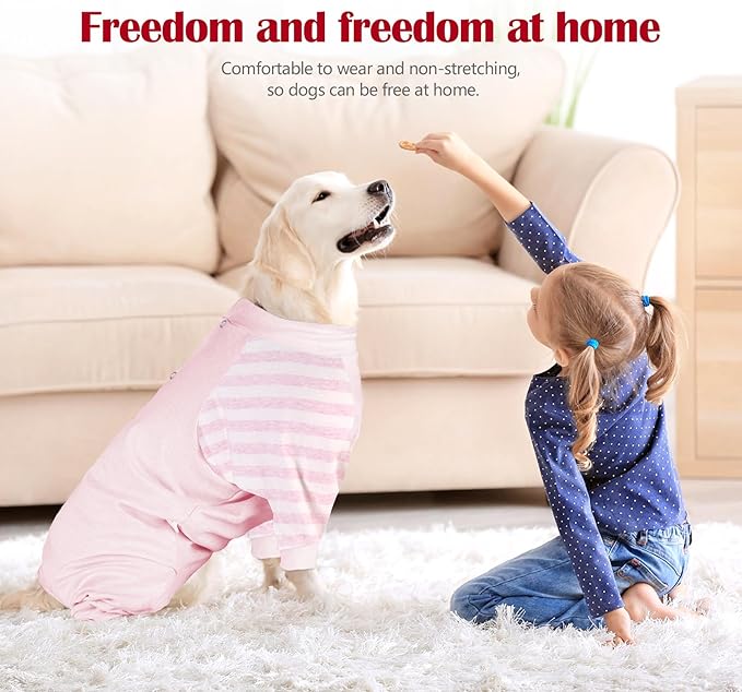 Dog Recovery Suit, Abdominal Wound After Surgery Wear, Anti Licking Bodysuit with Snaps, E-Collar & Cone Alternatives, Long Sleeve Dog Spay Surgical Pajamas Prevent Shedding(2XL, Pink)
