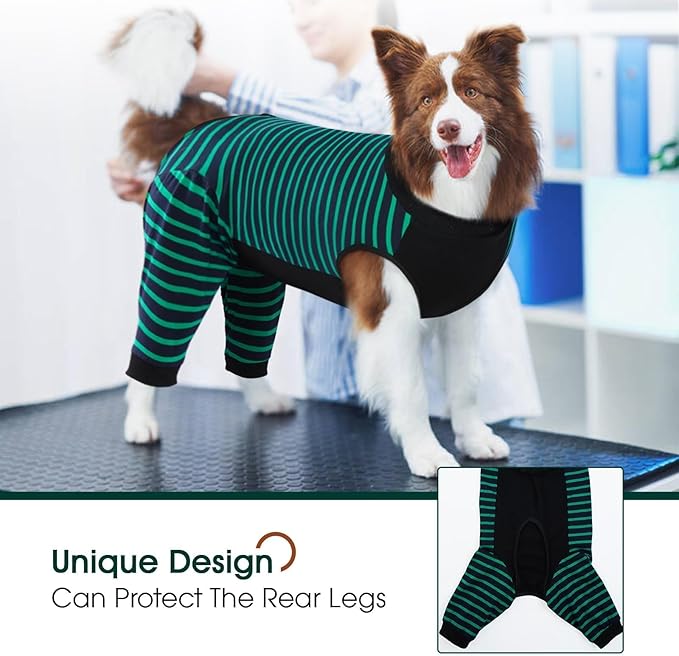 Kuoser Dog Recovery Suit, Anti Licking Dogs Rear Leg Sleeve, Abdominal Dog Surgical Suit with Pants Cover Protect Wounds, Dogs Elbow Protector Soft Pet Surgery Onesie Cone Alternative, Green 2XL