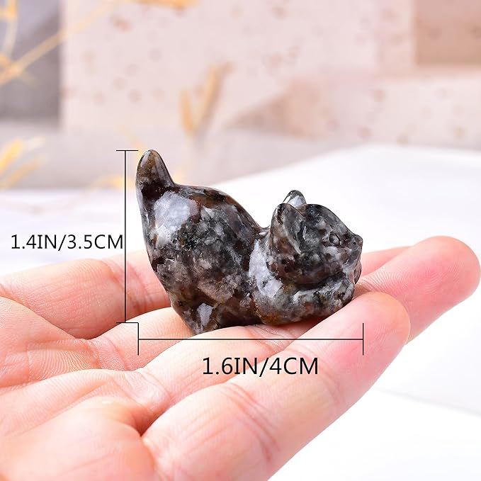 Natural Flame Stone Cat Decor Statue Crystals and Healing Stones Cat Figurine Polished Gemstones Bedroom Office Desk Home Decoration A Lucky Decoration for Cat Lover