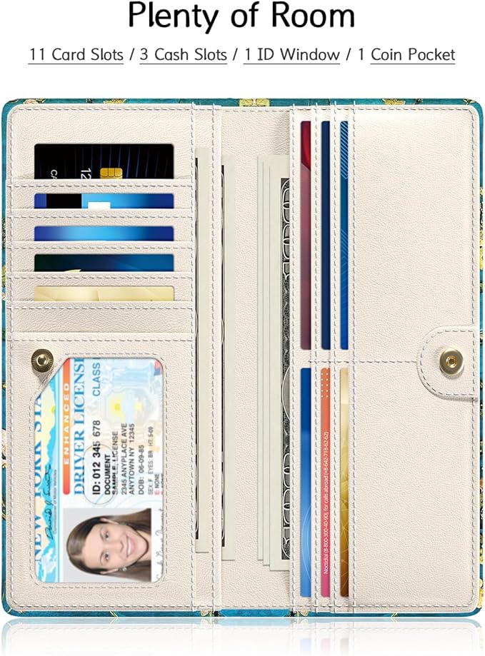 Nipichsha Womens Wallet, RFID Slim Wallets for Women, Thin Ladies Credit Card Holder Purse, Cute Leather Bifold Clutch Billfold with 11 Card Slots & ID Window, Van Gogh Almond Tree