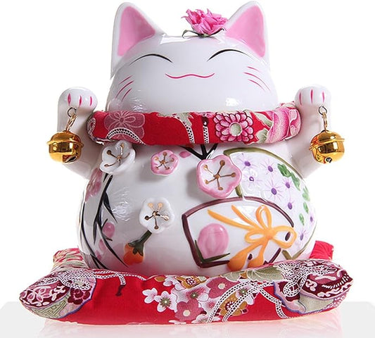 Maneki-Neko Lucky Cat Money Box Fine China Waving Cat (Medium)