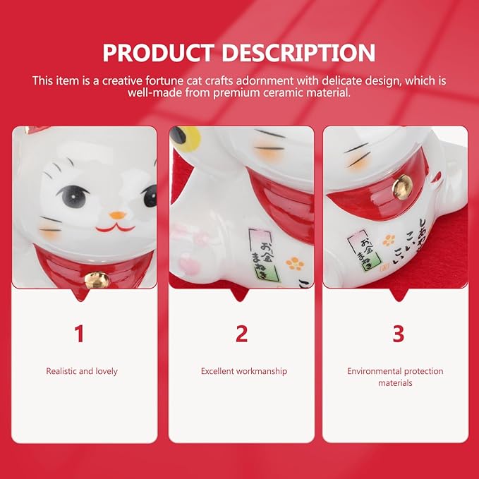 PRETYZOOM Japanese Lucky Cat Figurine Ceramic Fortune Cat Beckoning Maneki Statue Good Luck Collectible Figures Feng Shui Tabletop Animal Sculpture for Business Opening Wealth