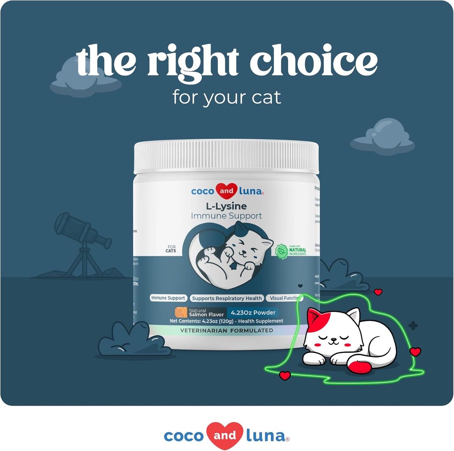 L-Lysine Supplement for Cats 900mg/scoop - Cat Supplement for Sneezing and Runny Nose, Cold, Immune Support, Eye Function, and Respiratory Health – Lysine Powder