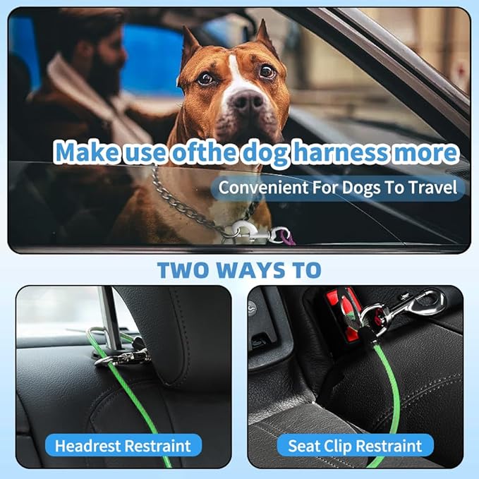 Dog Seat Belt Harness for Car,Dog Seatbelt of Coated Wire Leash Safety Restraint,No Chew Tether Cable Vehicle,Double Clips & Latch(Green, 24 inch/60 CM)
