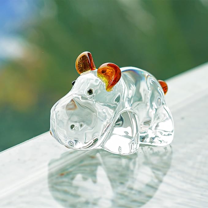 HDCRYSTALGIFTS 2.5inch Hippopotamus for Christmas Crystal Hippo Figurine Collectibles House Hippo Statues Glass Art Wildlife Paperweight Ornament Creative Decoration Gift for Animal Lover
