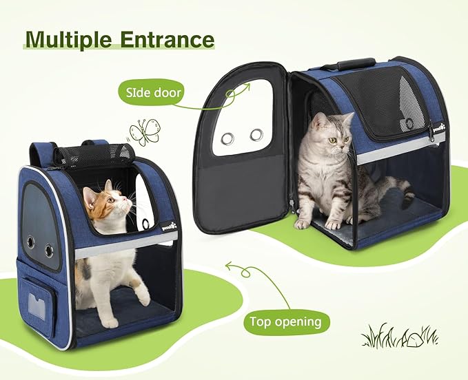 Pecute Pet Carrier Backpack, Cat Backpack Carrier, Expandable with Breathable Mesh for Small Dogs Cats Puppies, Dog Backpack Carrier for Hiking Travel Camping Outdoor, Hold Pets Up to 17 Lbs