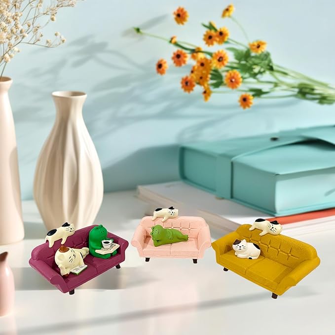 Miniature Frog Figurines Mini Cat Figurines Tiny Frogs Cute Office Desk Decor